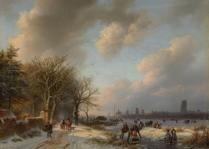 Skaters On A Waterway With A Koek-En-Zopie Beyond