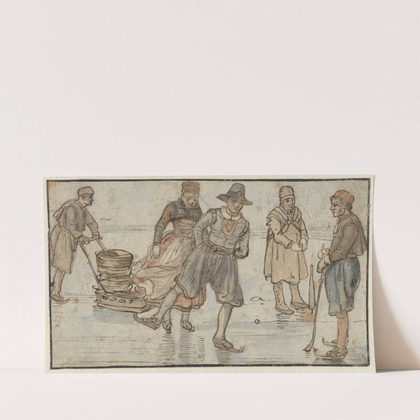 Skaters on the Ice, a Man Pushing a Sledge and a Kolf-player (c. 1620 - c. 1625) by Hendrick Avercamp