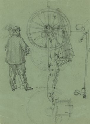 Sketch of a cannoneer and a cannon