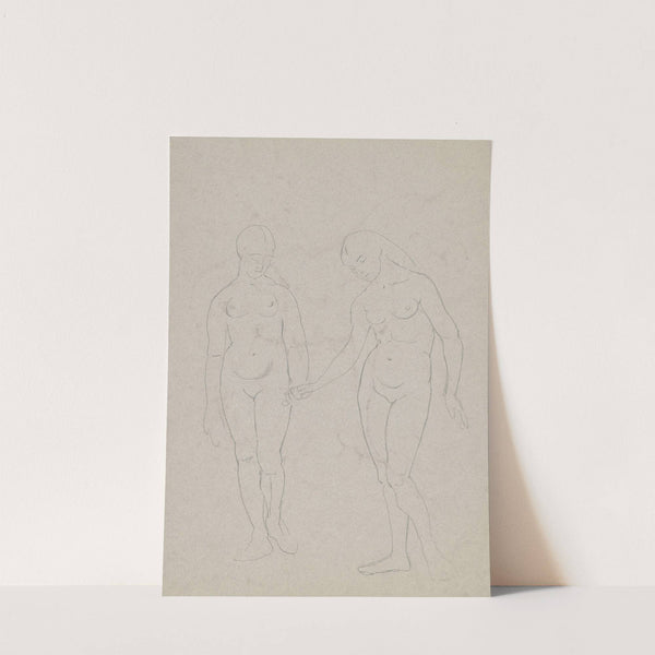 Sketch of a naked young man on horseback, depicted in profile. Horse head in the back (1908) by Hans Thoma