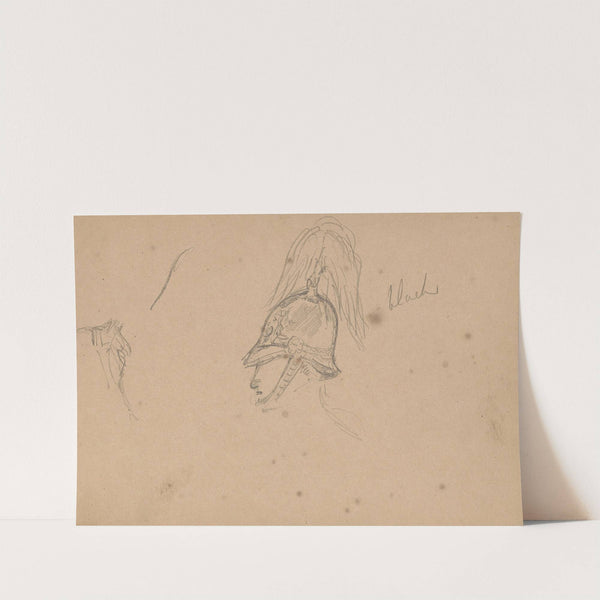 Sketch of a Soldier in a Plumed Hat with Notes on Coloring by Myles Birket Foster