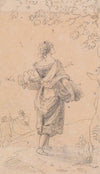 Sketch of a Woman Carrying a Sack and a Basket