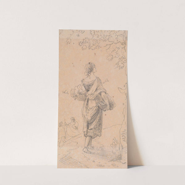 Sketch of a Woman Carrying a Sack and a Basket by Thomas Hastings
