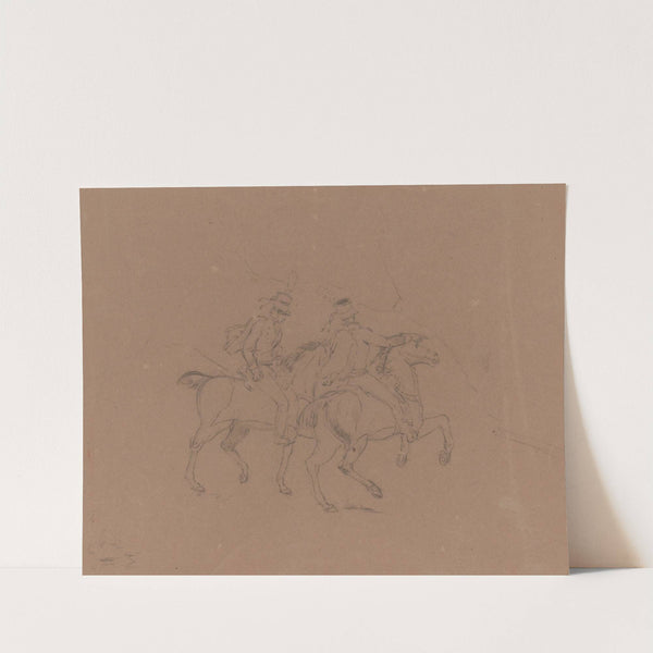 Sketch of cavalry on horseback, seen from the side, horses facing right by John Rubens Smith
