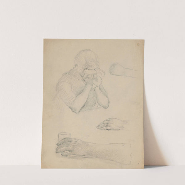 Sketch of Crying Woman and Detailed Hands Study by Gustáv Mallý