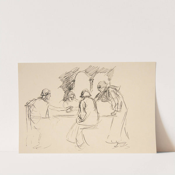 Sketch of four men in medieval dress at a table – unidentified illustration, possibly for ‘Love’s Labours Lost’, The King’s Quandary. (1986) by Edwin Austin Abbey