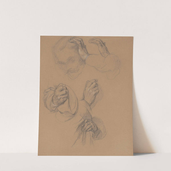 Sketch of head and studies of hands of Gniewosz of Dalewice; studies of Jagiełło's hands for the painting 'Queen Jadwiga's Oath' by Józef Simmler