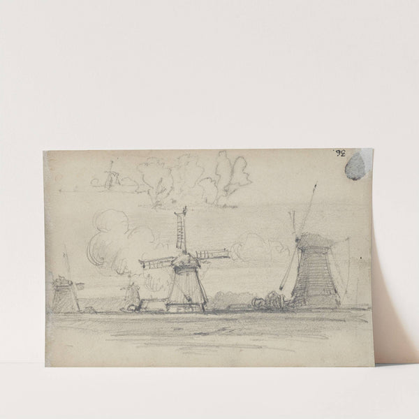 Sketch of landscape with windmills by Petrus van der Velden