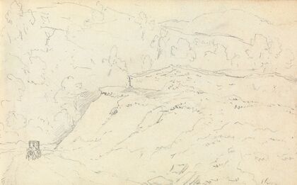 Sketch of Rural Landscape with Horse-Drawn Carriage