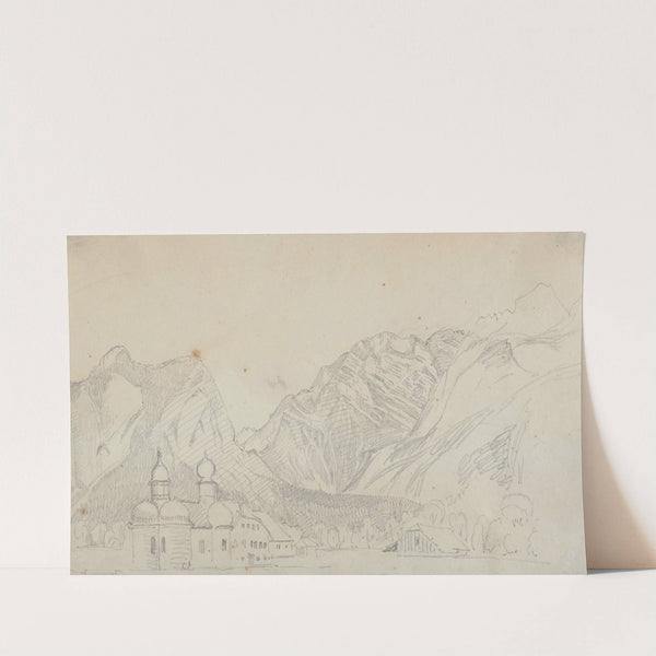 Sketch of the Church of Sankt Bartholomä at the Königsee at the foot of the Watzmann Seen from the East by August Heinrich