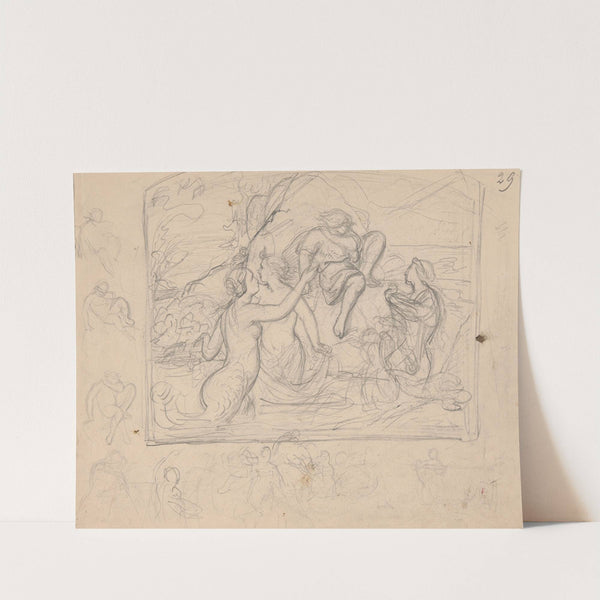 Sketch of the composition 'Mermaids luring a young man' by Józef Simmler