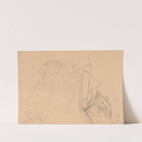 Sketch of three monks sitting side by side by Józef Simmler