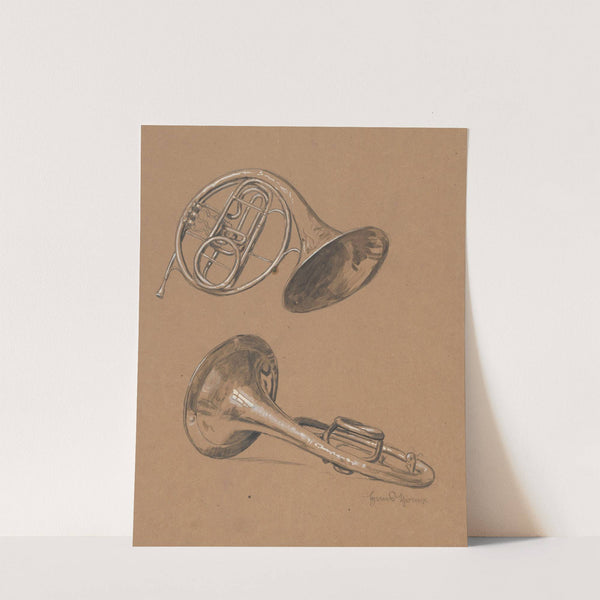 Sketch of two French horns (1885) by Hans Thoma