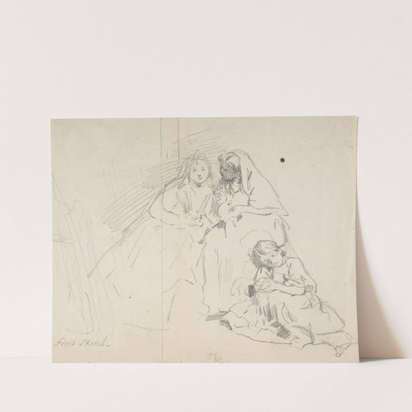 Sketch of Two Seated Women with Young Girl Sitting at Their Feet (1830–86) by Charles Baugniet