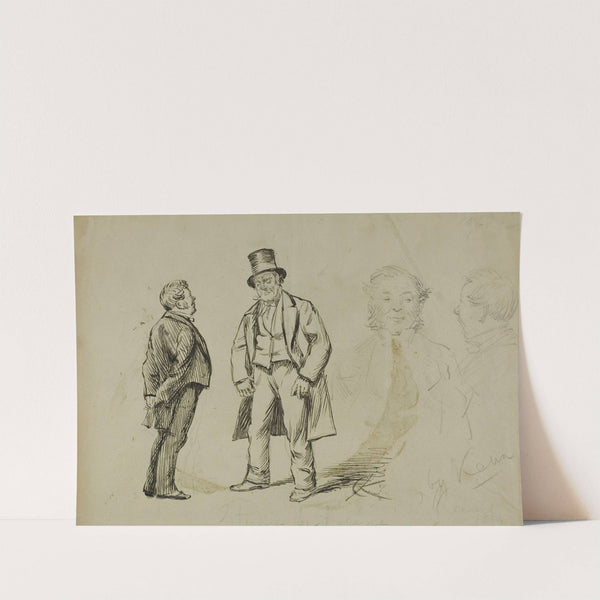 Sketch of Two Standing Men and Two Portaits by Charles Samuel Keene