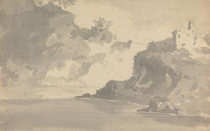Sketch with a Castle on a Mountaintop