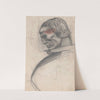 Sketches and drawings related to 'Der Soldat in der deutschen Vergangenheit', by George Liebe. Study of head of knight, profile by Winold Reiss