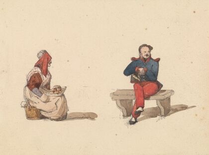 Sketches from Life in Paris; Seated Woman and Seated Man