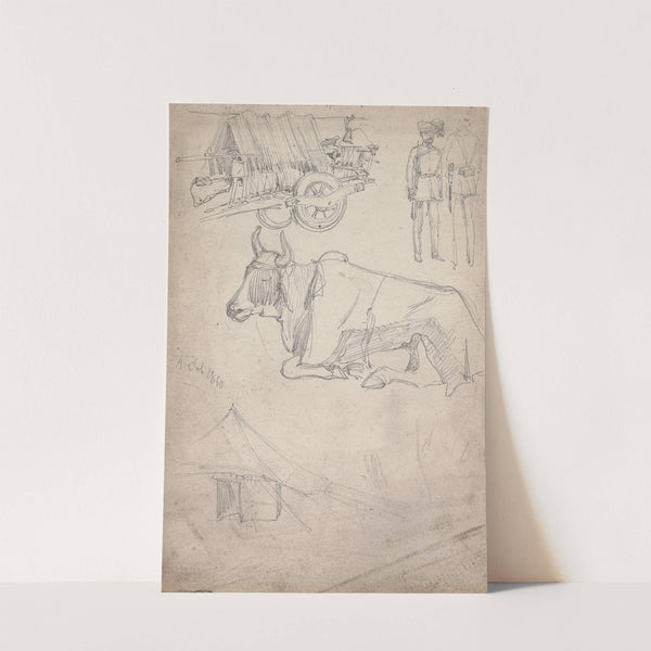 Sketches of a Cart, Soldiers, and an Ox by William Simpson