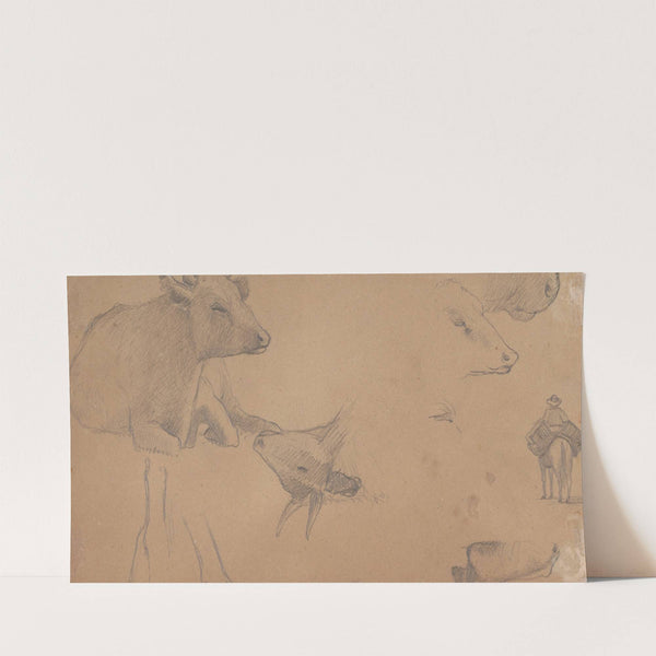 Sketches of a Donkey, a Cow, and a Man on Horseback by Elihu Vedder