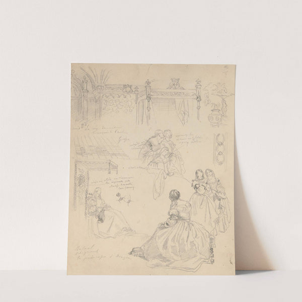 Sketches of costumes, furniture and architectural details by Józef Simmler