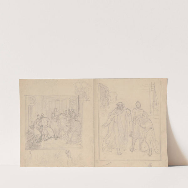 Sketches of figural compositions – the scene inside a manor house and the scene with a diviner (1840-1850) by Józef Simmler