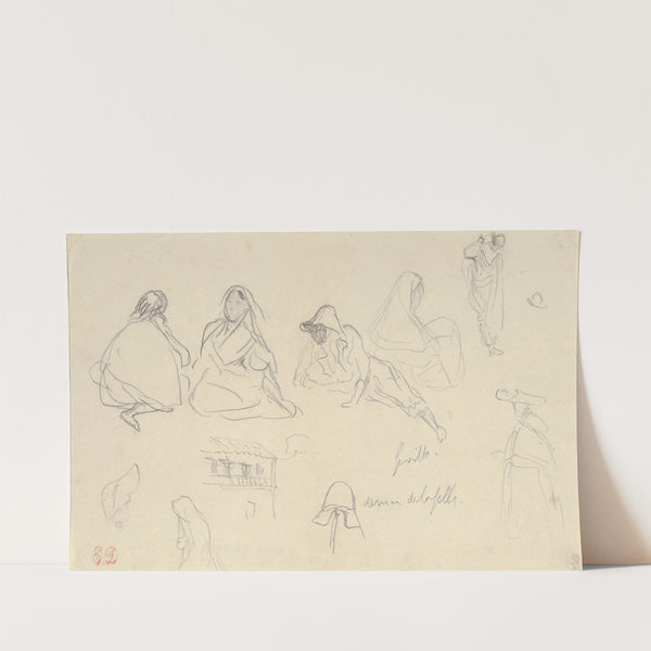 Sketches of Figures and a Tile-Roofed Building, Seville, Spain (1832) by Eugène Delacroix