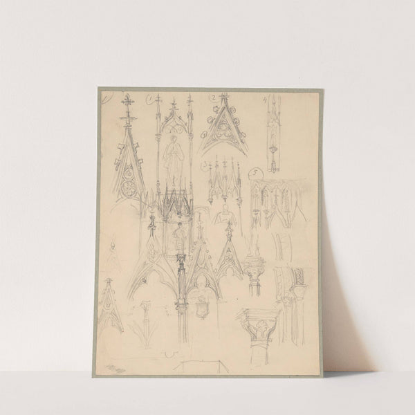 Sketches of Gothic architectural details by Józef Simmler