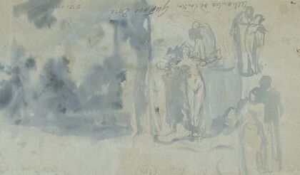 Sketches of people, including a female nude
