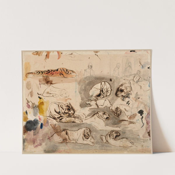 Sketches of Tigers and Men in 16th Century Costume (1828–29) by Eugène Delacroix