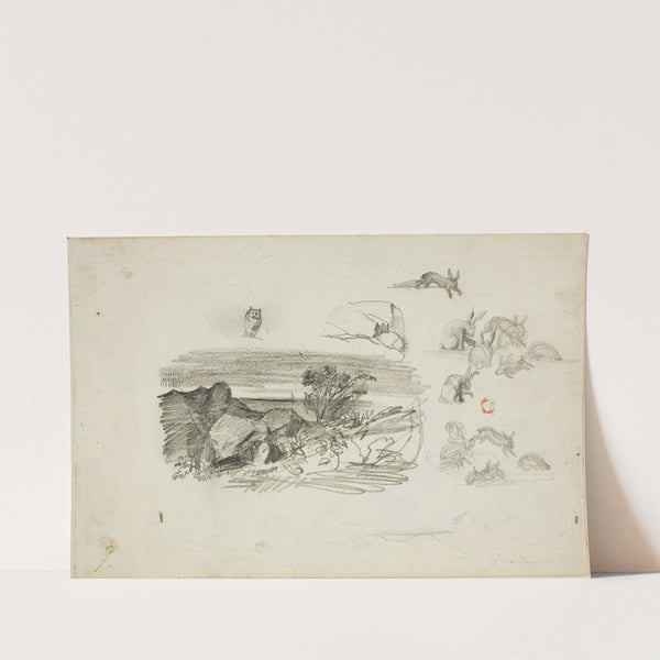 Sketches; Rocky Setting and Rabbits by Charles François Daubigny
