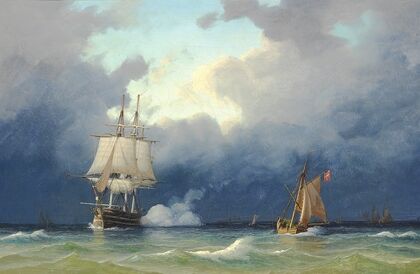 Skibe på havet, optrækkende uvejr