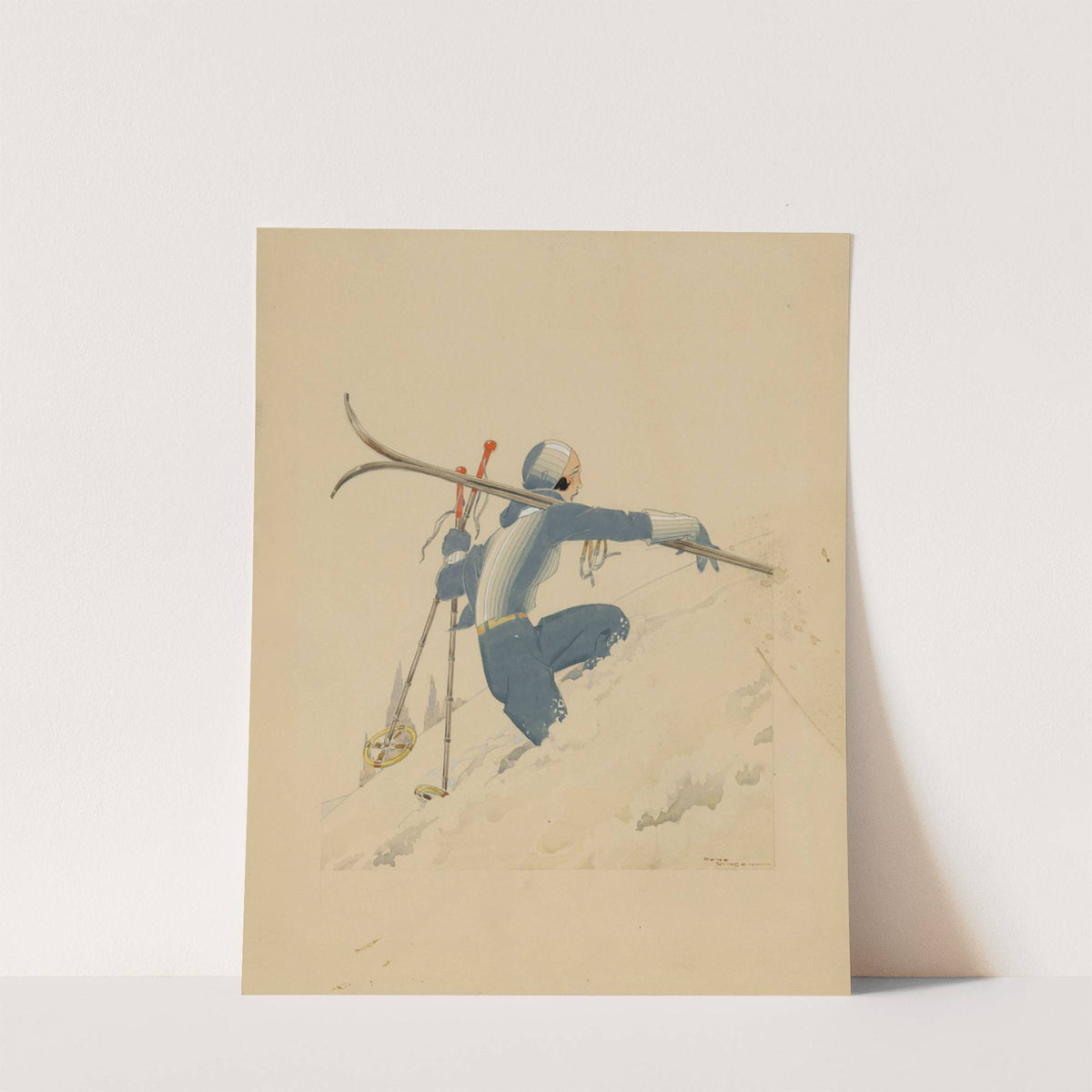 Skieuse à pied dans la neige (1930s) by René Vincent