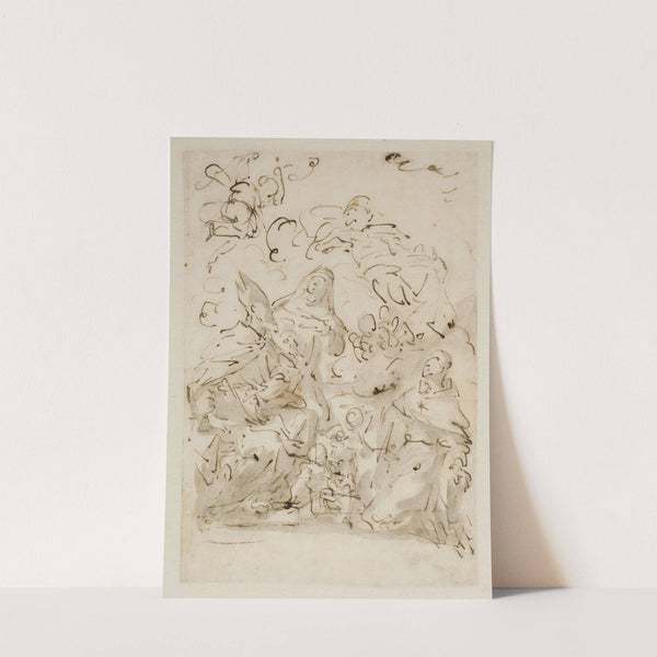 Skitse til en altertavle med tre helgener og engle by Antonio Molinari