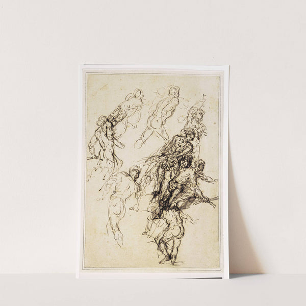 Skitser af mandlige figurer i bevægelse mod højre by Salvator Rosa