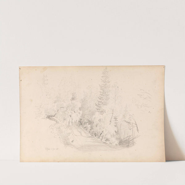 Skogsinteriør med vei, Elstad by Hans Gude