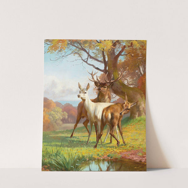 Skovparti med kronvildt by Adolf Mackeprang