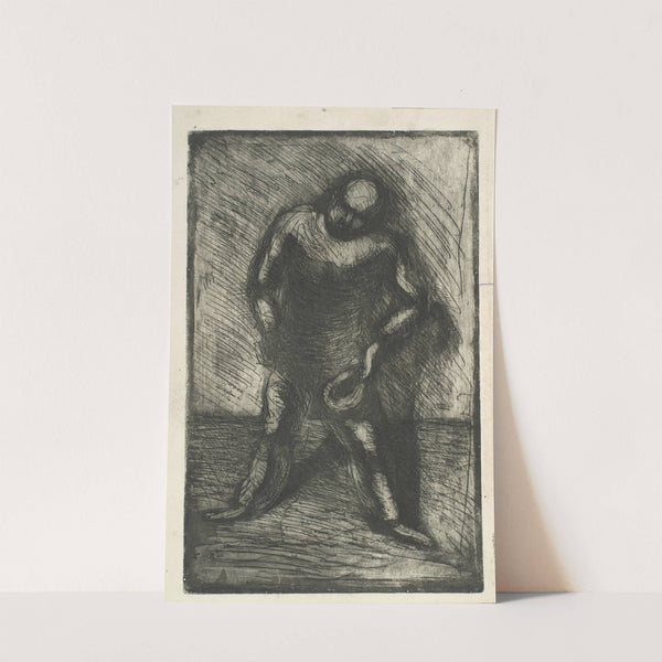 Skrævende mand med hatten i hånden. by Vilhelm Lundstrøm