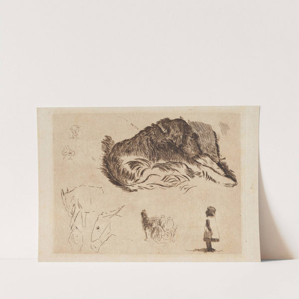 Slapende hond, paarden, kindje en andere kleine schetsen (1893) by Alfred William Finch