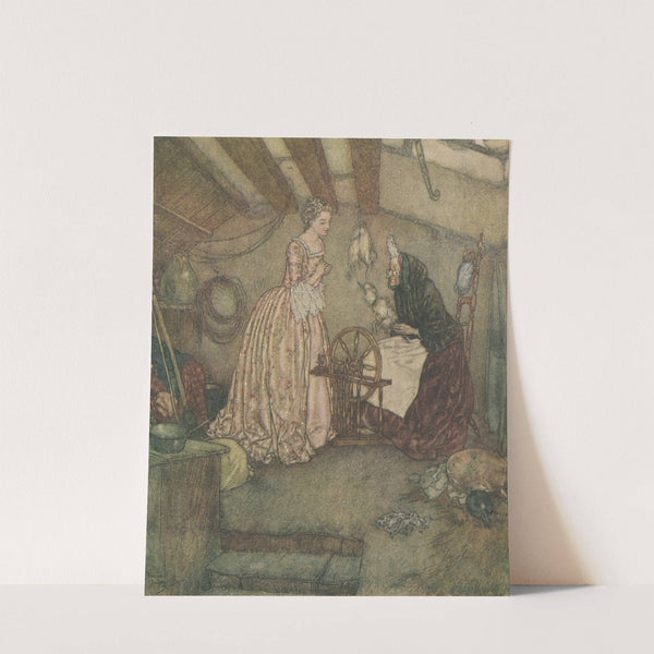 Sleeping Beauty watching an old woman spin. by Edmund Dulac