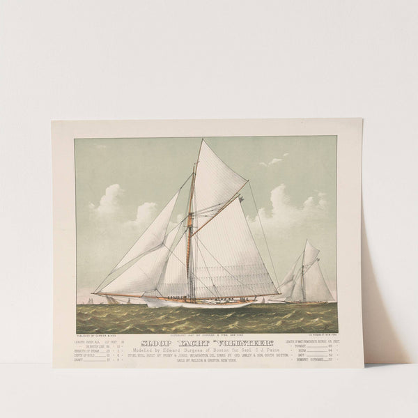 Sloop yacht ‘Volunteer’; modelled by Edward Burgess of Boston for Genl. C.J. Paine (1887) by Currier & Ives.