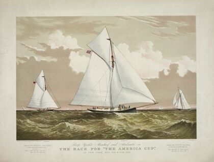 Sloop yachts Mischief and Atalanta in the race for ‘The America Cup’ (1882)