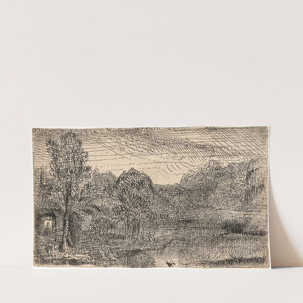 Small Grey Landscape: a House and Trees beside a Pool (circa 1640) by Rembrandt van Rijn