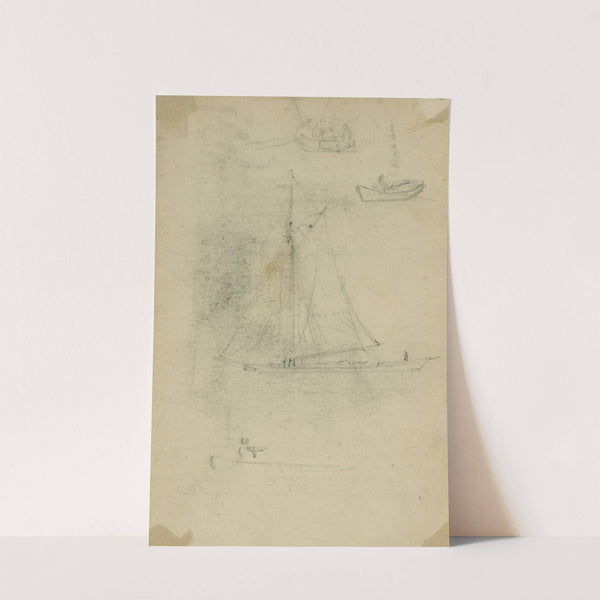 Small sailboat and rowboats by Alfred Rudolph Waud