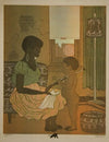 Smiling black mother with child holding gun
