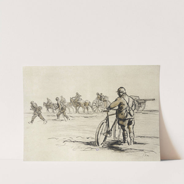Soldat à bicyclette regardant passer un convoi (1917-1918) by Georges Goursat (Sem)