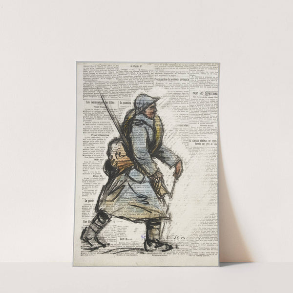 Soldat marchant vers la droite sur fond de papier journal (1917-1918) by Georges Goursat (Sem)