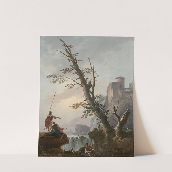 Soldats et pêcheurs dans un paysage de cascade by Charles François Daubigny