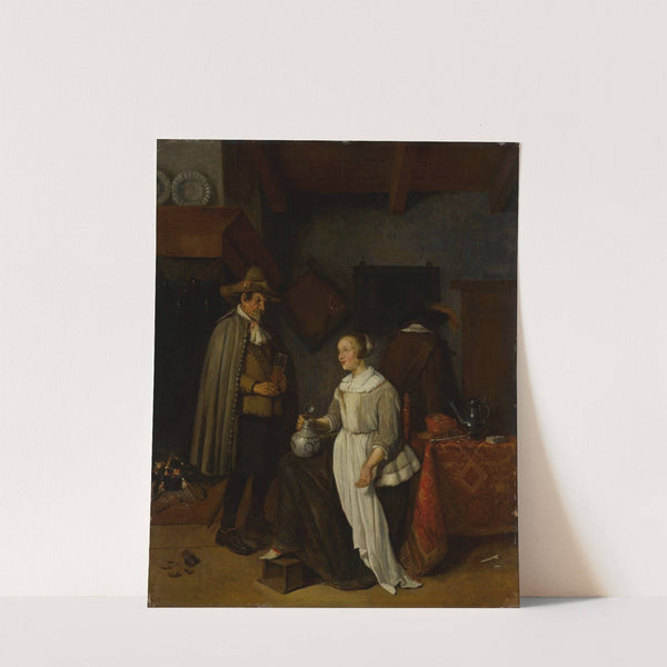 Soldier drinking with a young woman in an inn by Quirijn Van Brekelenkam