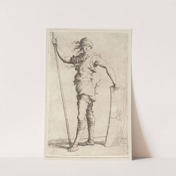Soldier Holding a Cane and His Shield, Facing Left by Salvator Rosa